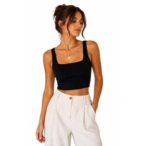Nicole Miller Collection Black Ribbed Knit Crop Tank Top Sz S NWT